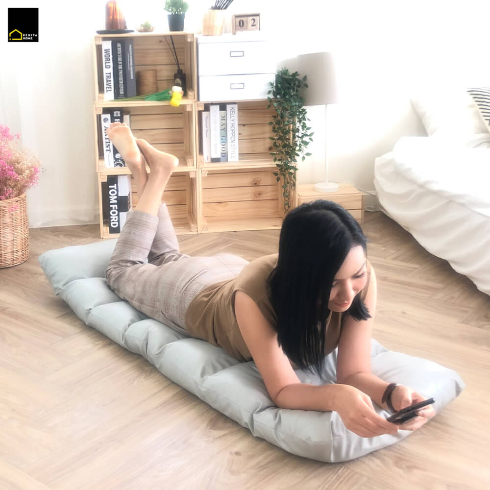 โซฟานั่งพื้นปรับได้ 3 ตำแหน่ง 6 ระดับ RENITA HOME รุ่น RINA PLUS หนัง Premium PU สีน้ำตาลเข้ม 50x140ซม._5